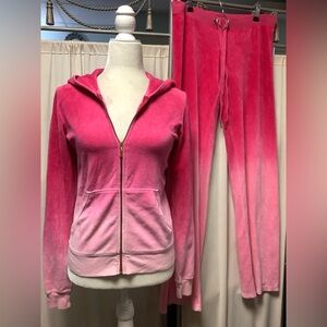 Juicy Couture ombré velour long pants 32 x 35 zip up hoodie tracksuit set